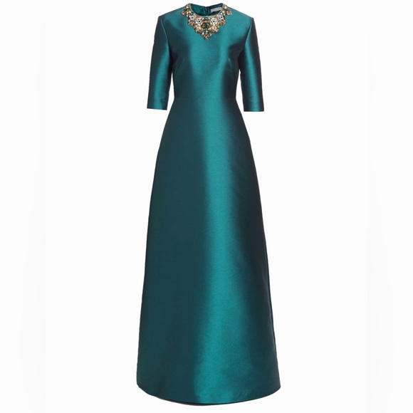 Reem Acra Mikado Embellished Gown Crystal Round-neck Maxi Dress - Picture 1 of 12